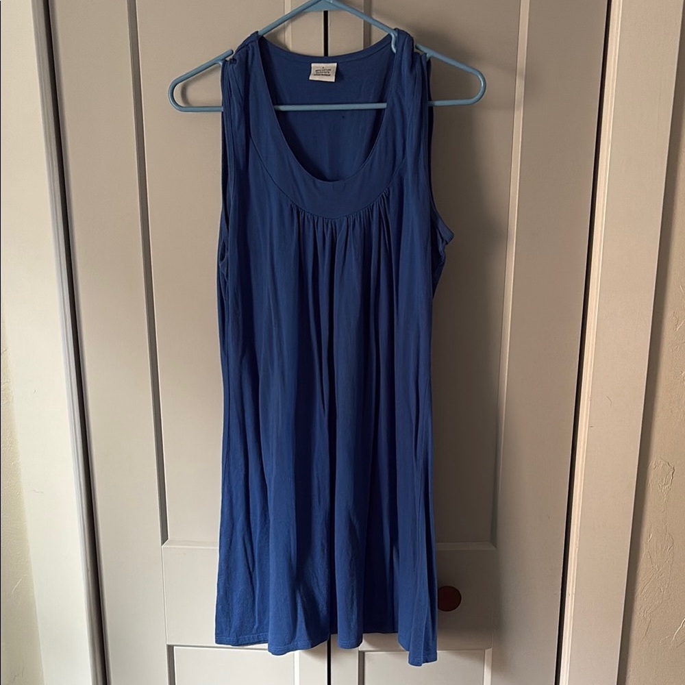 Woman Within Pleated Tank Blue Sleeveless Dress